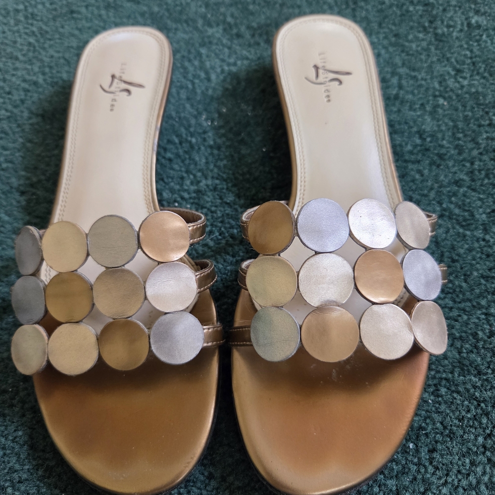 Life Stride Gold and Silver Sandals with Metallic Disc Accents